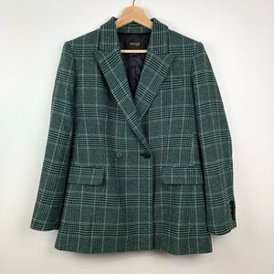 Maje Vislanda Blazer Double Breasted Green Black Houndstooth Sz 38 Dark Academia